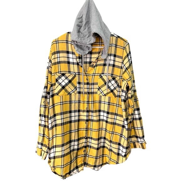 No Boundaries Tops - No Boundaries‎ Juniors XXXL 21 Plaid Hooded Button Up Flannel Shirt Jacket